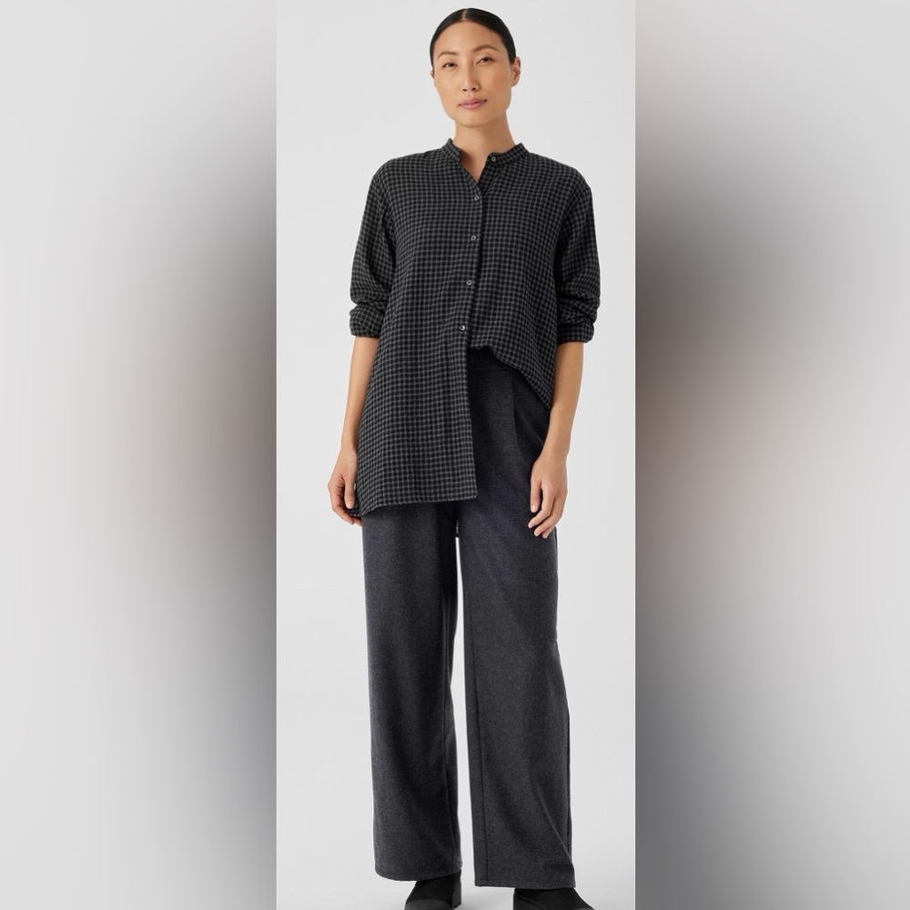 Eileen Fisher Charcoal Soft Wool Flannel Wide Leg Pant size Small